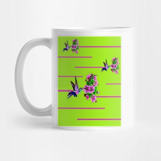 Hummingbirds and pink flowers on green Mug